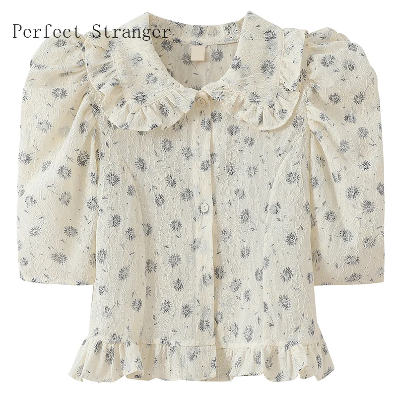 

2021 Fashion Womens Tops and Blouses Short Sleeve Shirts Women Peter Pan Collar Chiffon Women's Blouse Vintage Top Female