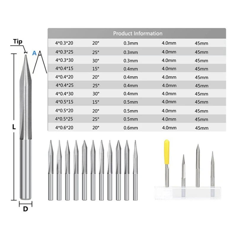 Набор концевых фрез комплект из 11 твердосплавных насадок с 2 канавками и