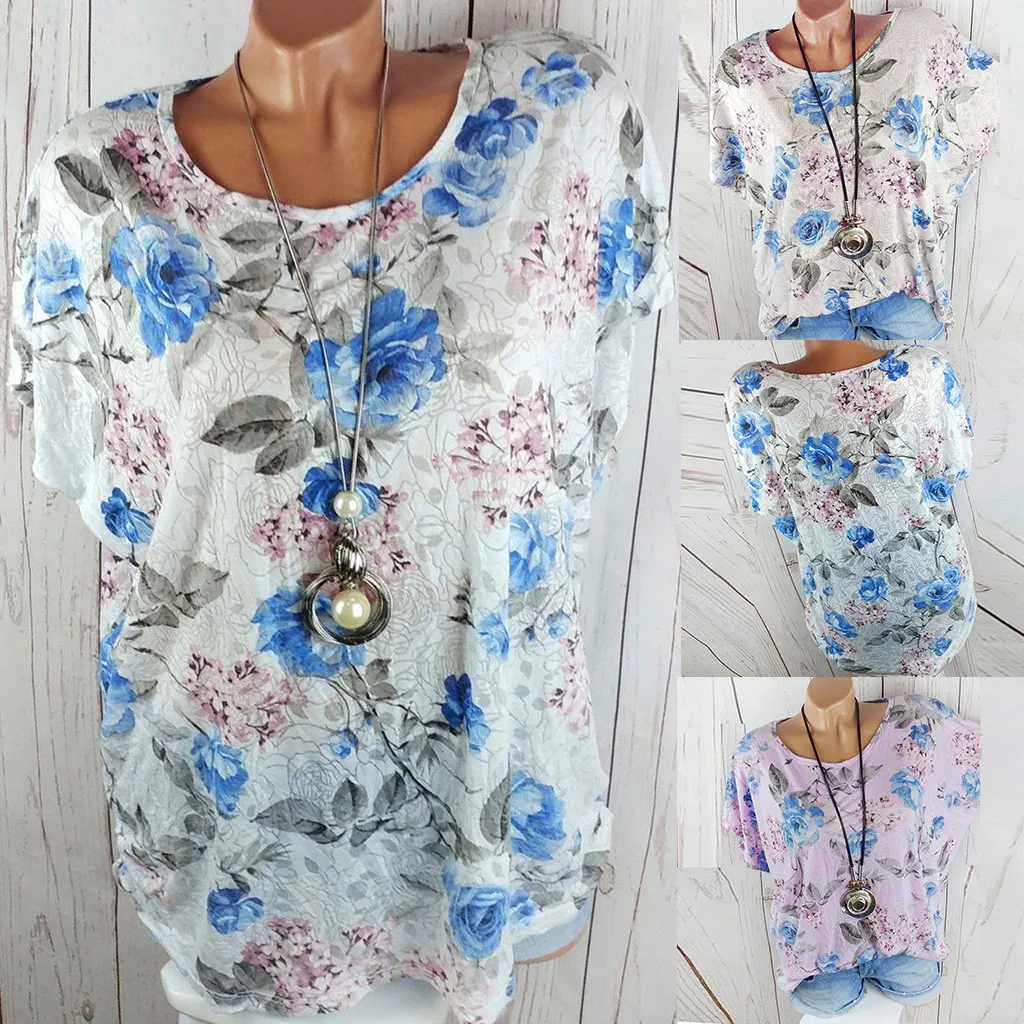 Рубашки размера плюс с цветочным принтом женские 2020 блузки Свободная блузка