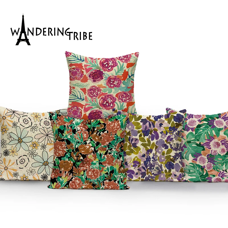 

Чехол для подушки с принтом растений, декоративные подушки в мультяшном стиле для гостиной, 45x45 см, чехол для подушки с изображением животны...