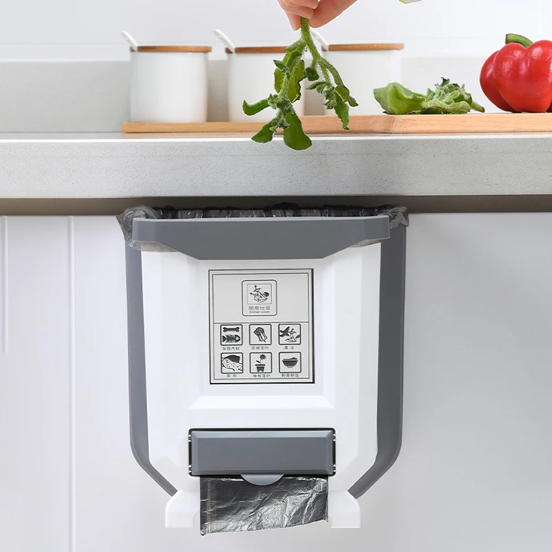 folding waste bin kitchen cabinet door hanging trash bin trash can wall mounted trashcan for bathroom toilet waste storage free global shipping