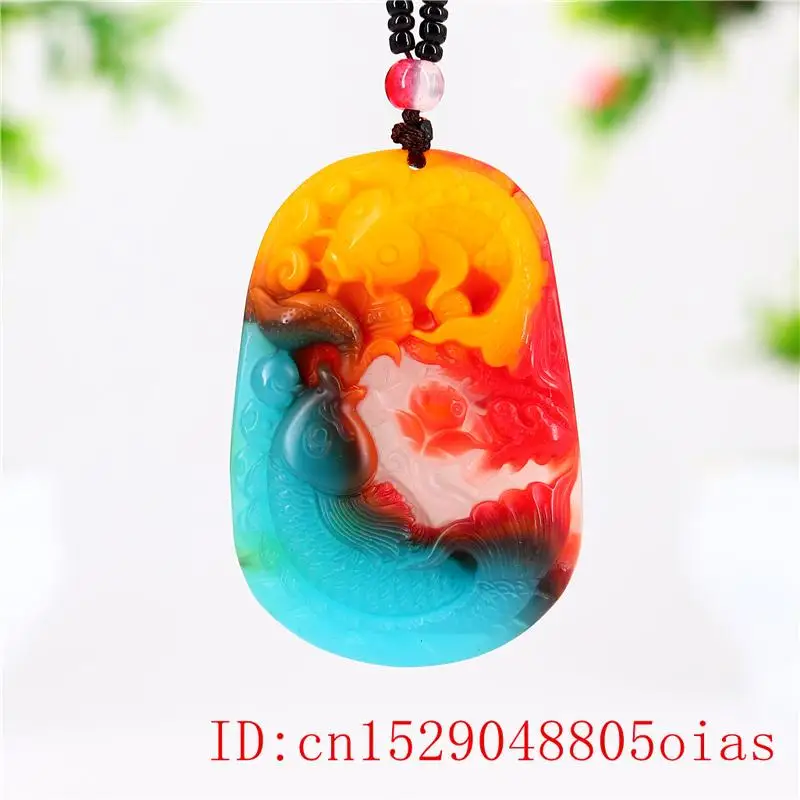 Colour Jade Carp Pendant Necklace Amulet Men Jewelry Jadeite Gifts for Natural Fashion Carved Charm Women Chinese | Украшения и