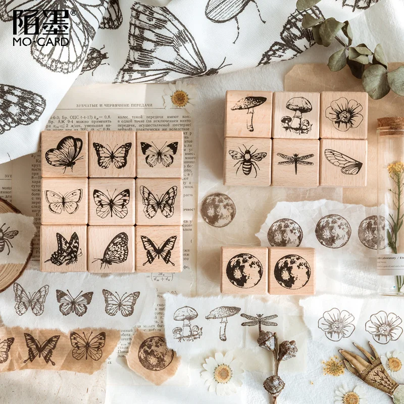 

JIANWU 1pc Vintage Forest Herbarium Series Stamps Creative Butterfly Plant Planet Stamps for Scrapbooking Decor Craft Supplies