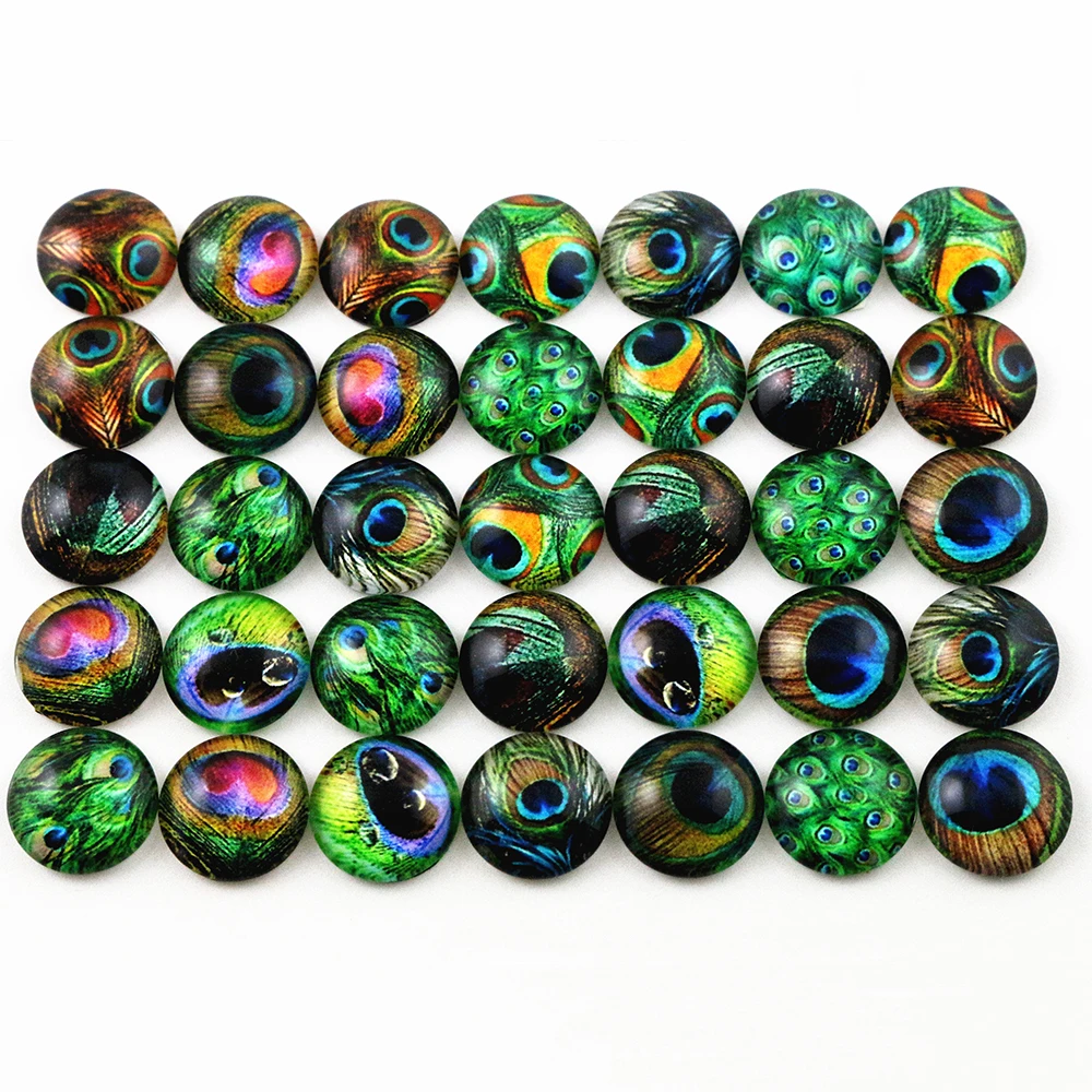 50pcs 12mm Mixed Handmade Photo Glass Cabochons D7-49 | Jewelry Findings & Components
