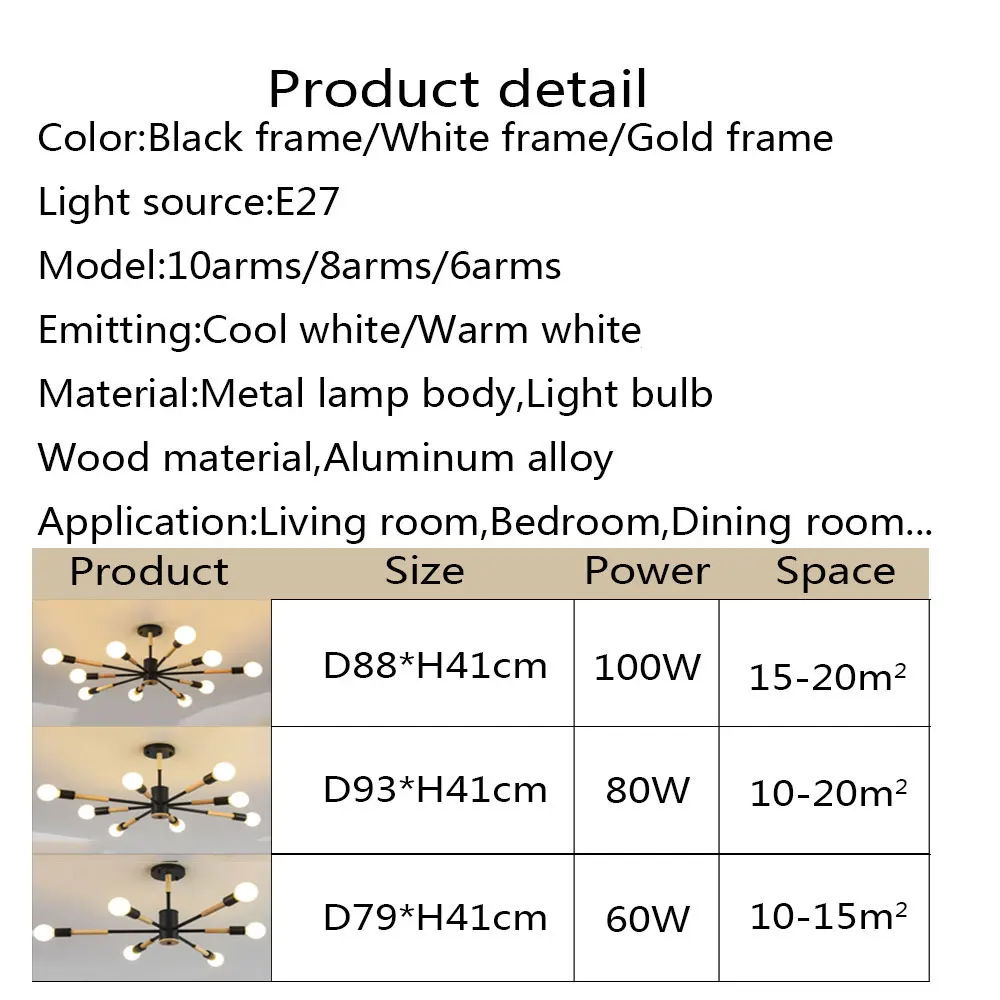 

Home Lights LED Chandelier For Living Room Dining Room Kitchen Decor Lights Ceiling Chandelier Indoor Lighting Fixture E27 Light