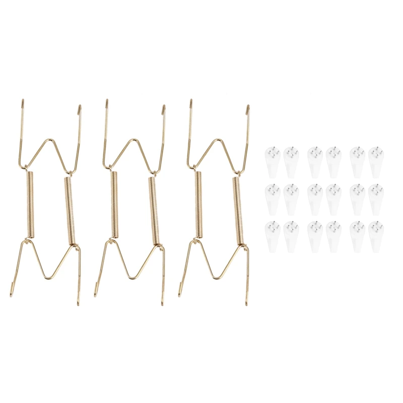 16 Pieces 6 Inch Invisible Plate Hangers Wall Brass Wire Holders With 18 Hooks For 5 To 7 D | Дом и сад