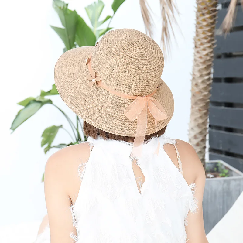 Женская пляжная соломенная шляпа BADAMANA Повседневная Панама с маленькими цветами