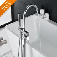 VGX Standing Bathtub Faucets Floor Mounted Bath Tub Filler Tap Bathroom Shower Faucet Bath Mixer Bathtub Shower System  Brass