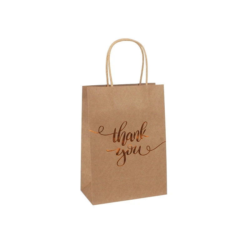 

6pcs kraft paper Gift Bags - Gold Foil Thank You Brown Paper Bags With Handles ForWedding birthday christmas day Party Favors