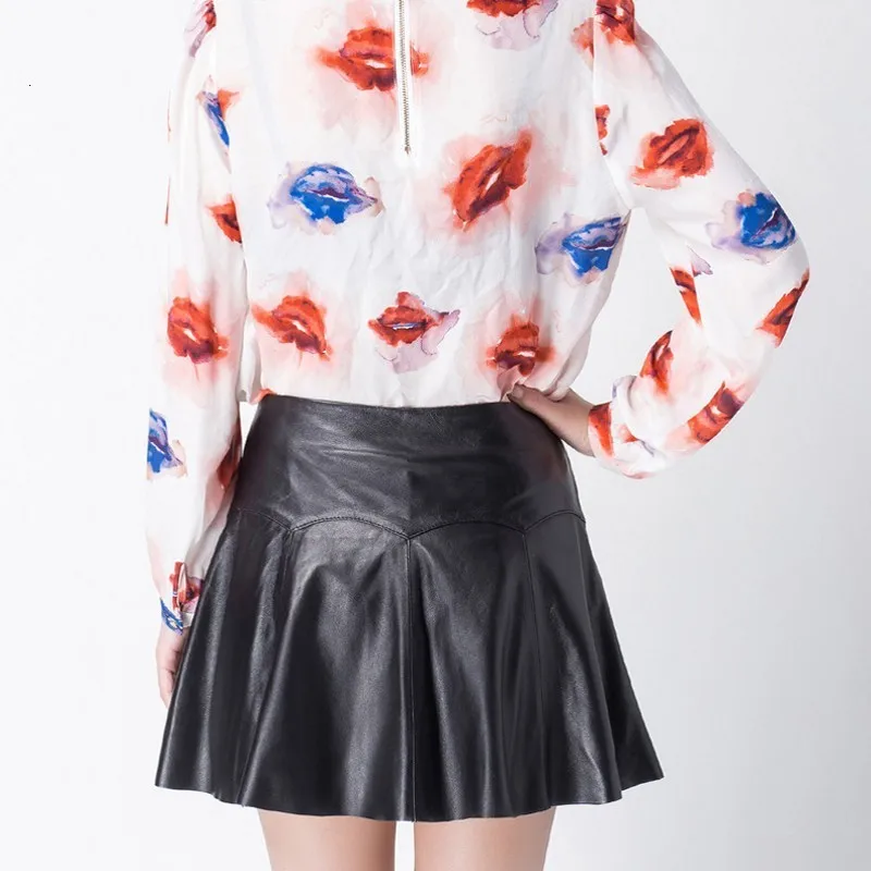 Sexy Club Short Pleated Skirt Women Office Ladies Zipper High Waist Mini Faldas Mujer Quality Genuine Leather Skirts M-3XL | Женская