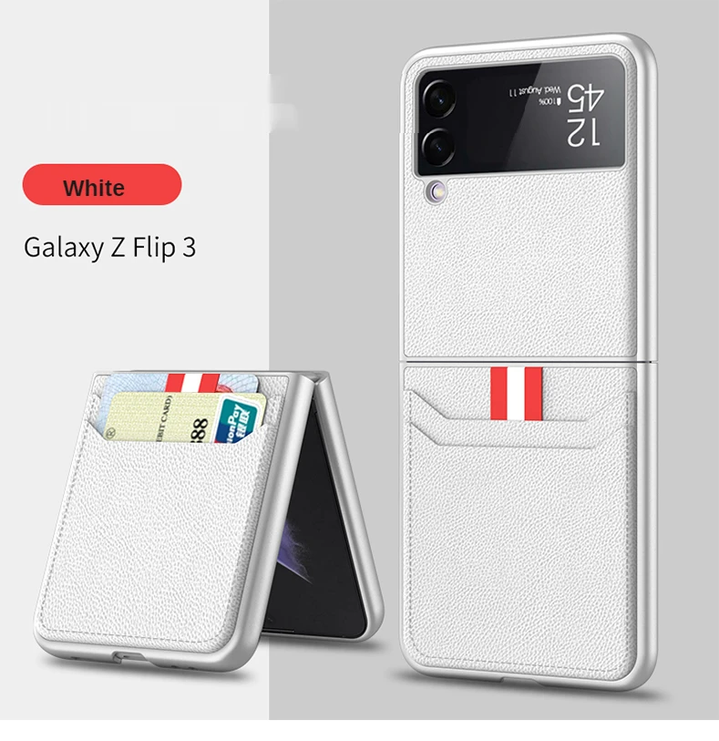 new with card pocket leather phone case for samsung galaxy flip3 5g cover flip case anti fingerprint protective shockproof shell free global shipping