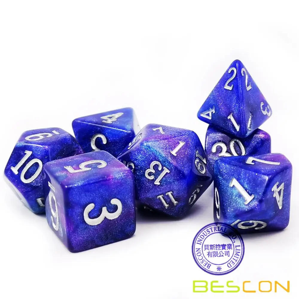 Bescon Звездная ночь игральные кости набор серии, 7 шт. многогранные РПГ кости набор Млечный путь, полночь, сумерки