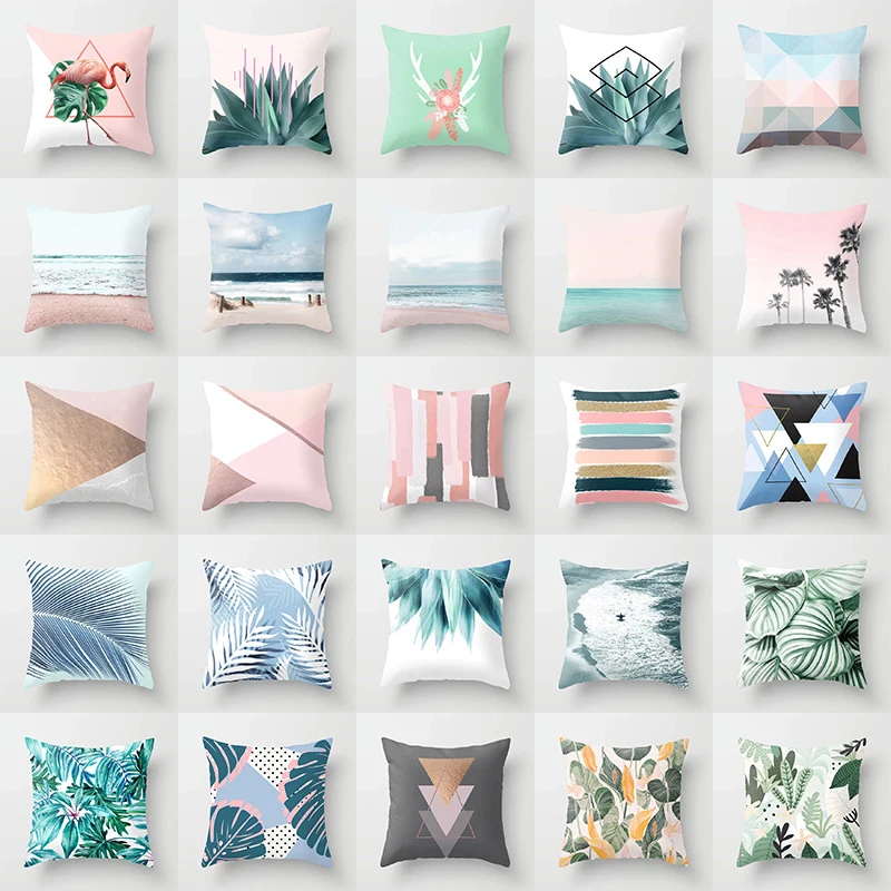 

Geometric Cushion Cover Sea Beach Tropical Plants Decorative Pillowcase for Sofa Bed Polyester Throw Pillow Covers Home Decor