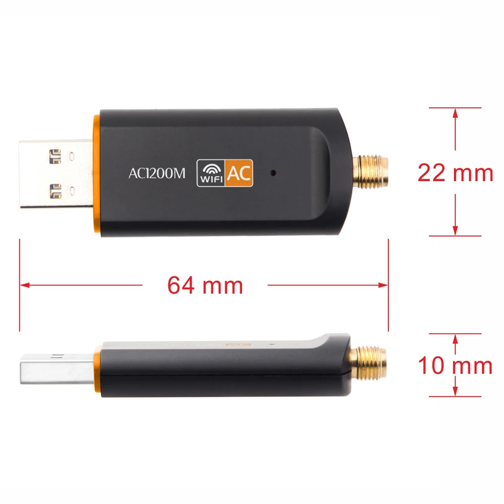 

RTL8812 Wireless WiFi Ethernet Adapter Dual Band 1200Mbps USB3.0 Network Card with AC Antenna for Laptop Desktop Universal