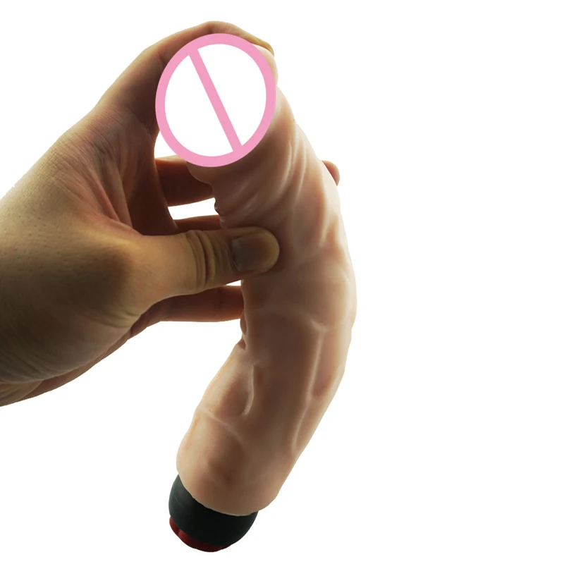 Телесный большой многоскоростной мощный вибрирующий фаллоимитатор с фальшивым