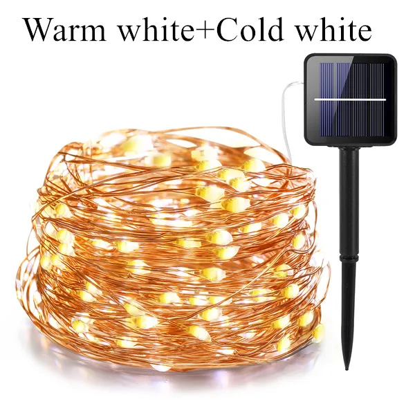 warmwhite with white Светодиодный светильник на солнечной батарее светодиодный 100 светодиодный s/200 светодиодный s/300 светодиодный s 8 функция открытый водонепроницаемый Рождественский декоративный светильник s stri - Испускаемый цвет: warmwhite with white