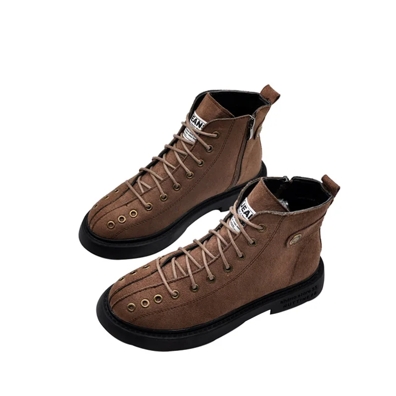 

2020 new autumn and winter lace-up flat Martin boots casual short boots zipper retro motorcycle boots ins women's boots