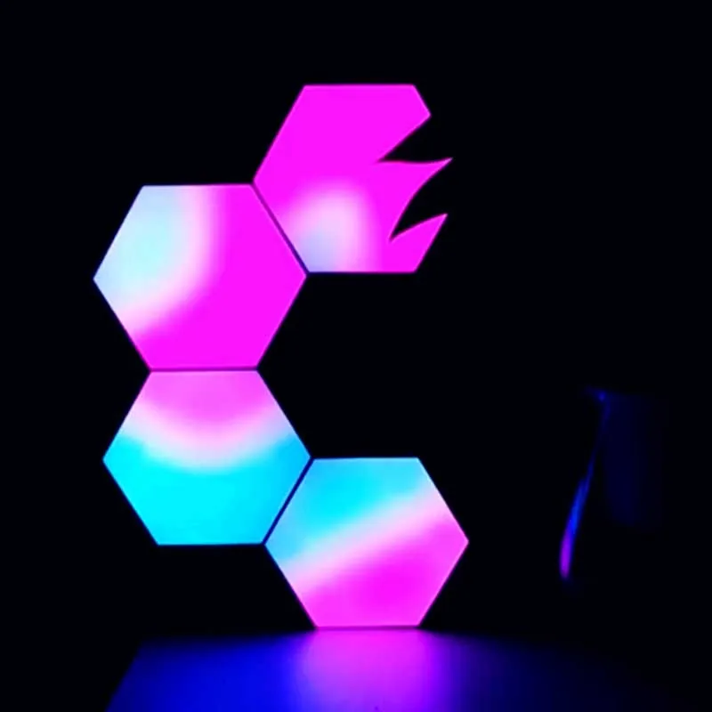 

Fire Flame Effects Quantum Light with APP Mobile Control LED Wall Lamps Dimmable Hexagon Lights Bedroom Bar Festival Decor Lamps