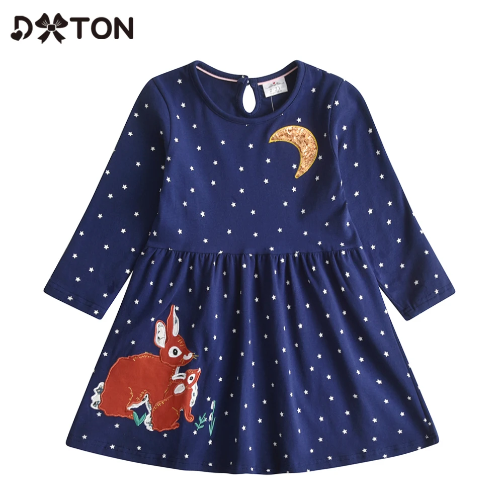 

DXTON Autumn Kids Dress For Girls Long Sleeve Cotton Children Dress Rabbit Appliques Girls Dress Sequin Winter Dot Girl Vestidos