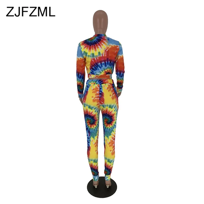 

Tie Dye Sexy 2 Piece Set Sweat Suits Women Festival Clothing O Neck Full Sleeve Crop Tops and Pencil Pants Causal Plus Size Set