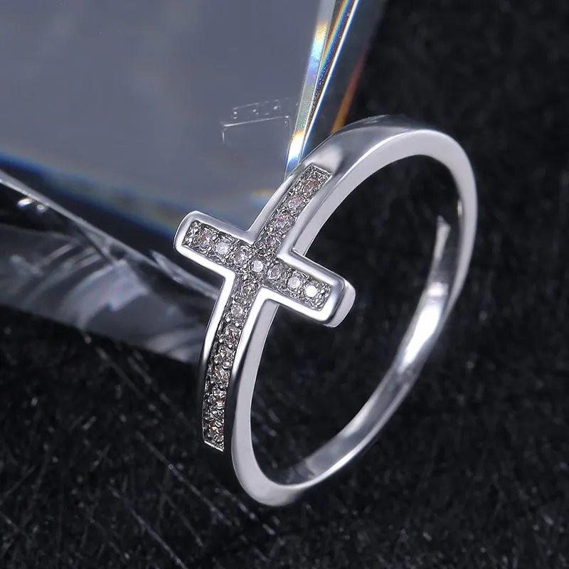 

Luxury Cross X Shape Women Engagement Ring Full Paved CZ Stone Silver Color Elegant Simple Female Jewelry Ring Hot Sale