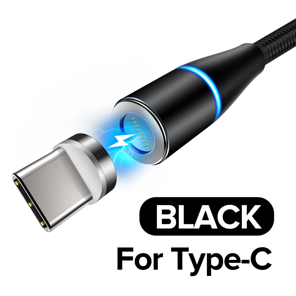 Black For Type C QC 3,0 9V Магнитный кабель для быстрой зарядки 3A светодиодный кабель Micro USB type C Tape 8 Pin Quick Charge 3,0 для samsung Xiaomi Redmi huawei - Цвет: Black For Type C