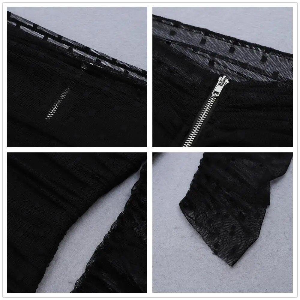 Элегантное женское Бандажное платье черное Сетчатое вечернее с длинным рукавом