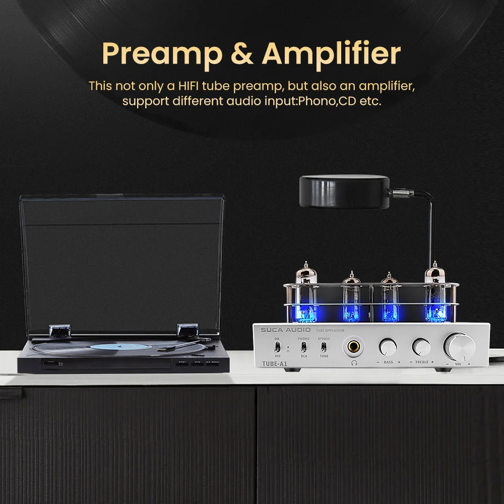 Hi Fi усилитель для наушников стерео предварительный 3 Вт x 2 мм Phono Preamp Tone Control Tube 6P1 6J4