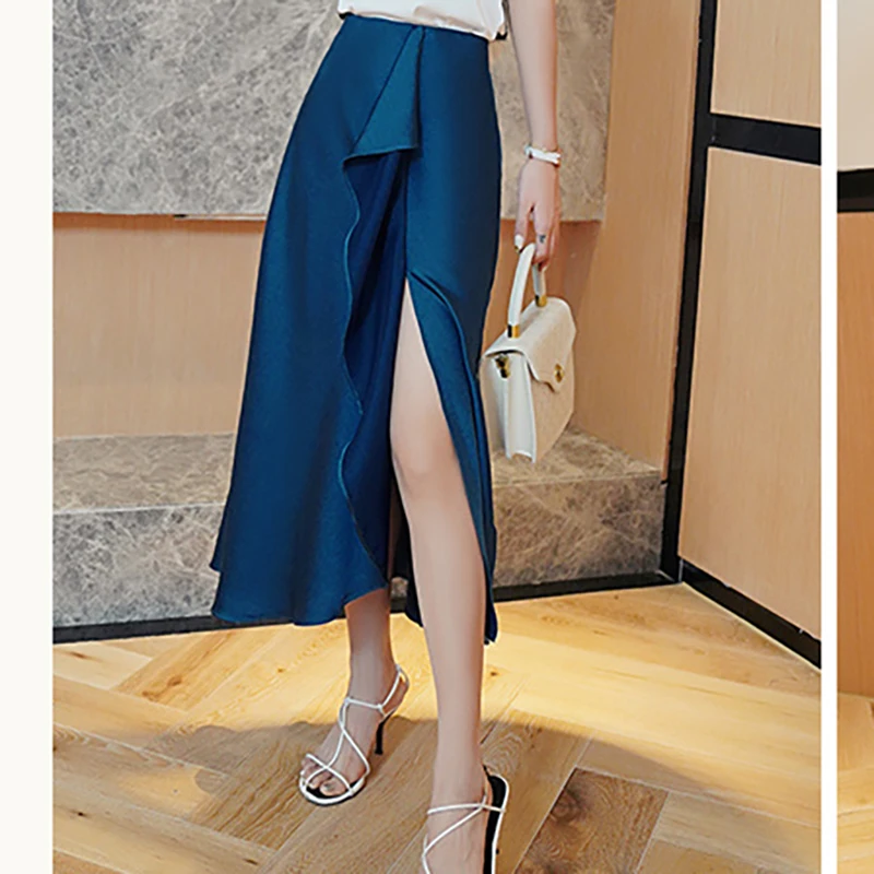 

Black Long Skirt Women Silk Vintage Femme Jupes Office Lady Solid Jupe Longue Sexy Elastic Waist Package Hip Mermaidi Skirts