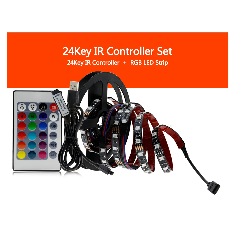 IR 24Key Controller 5 В USB Светодиодная лента 5050 RGB гибкий светодиодный светильник 50 см 1 м 2 м 3 м USB кабель питание RGB декоративная лампа лента для ТВ фоновый светильник ing - Испускаемый цвет: IR 24Key Controller