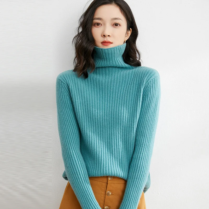 

Женский трикотажный пуловер на осень и зиму, яркий теплый свитер с высоким воротником, Тонкий Топ