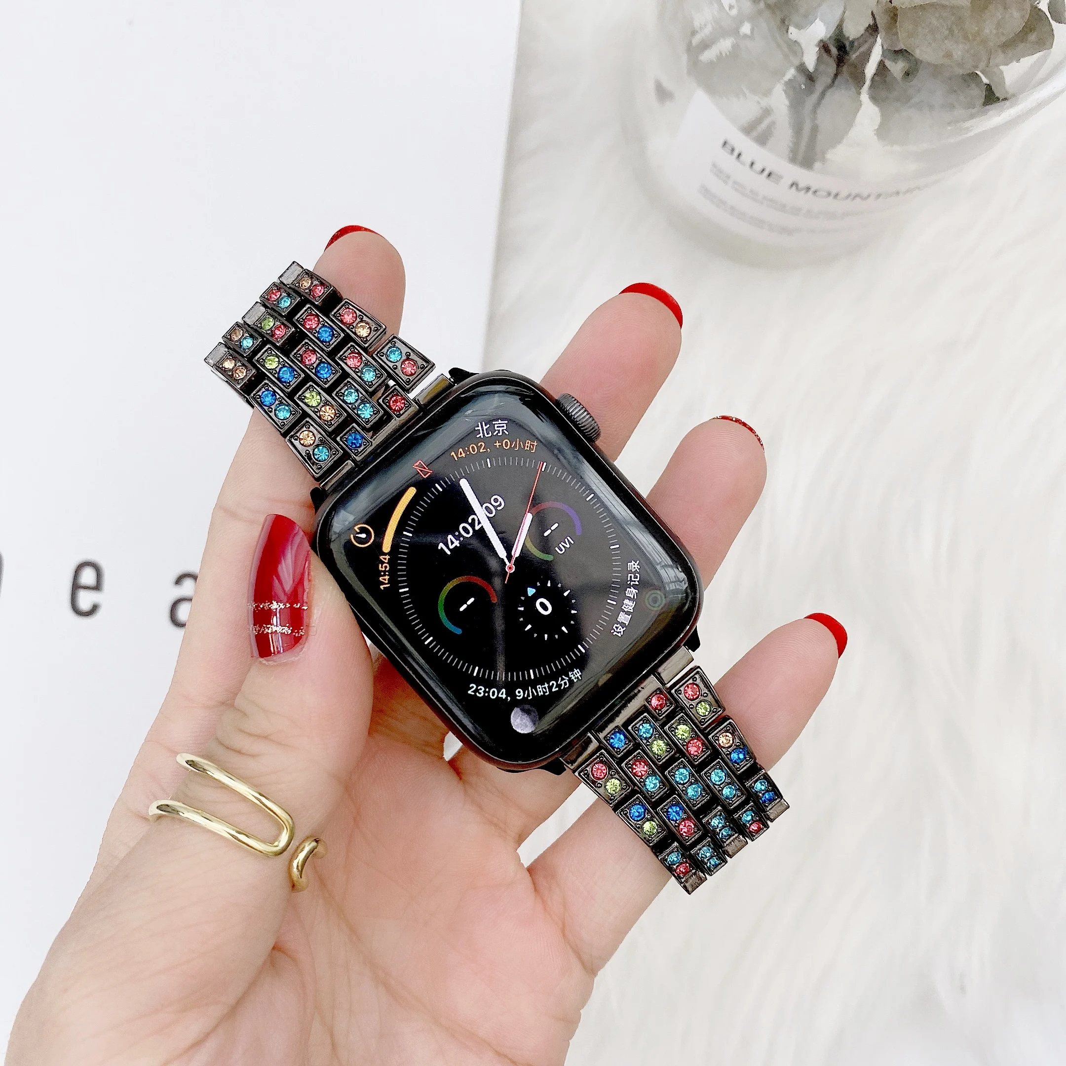 

Diamond Strap + Case for Apple Watch Band Series 6 5 4 3 2 1 SE Women Watch Band for iWatch 38mm 40mm 42mm 44mm Women Bracelet