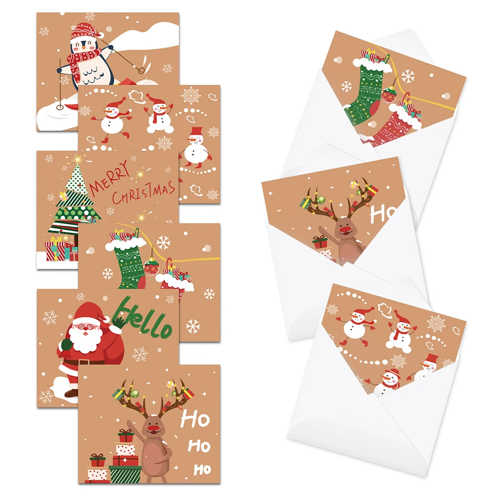 

52pcs Merry Christmas Party Santa Claus Happy Xmas Kraft Gift Cards Greeting Cards and Envelopes Stickers Happy New Year Cards