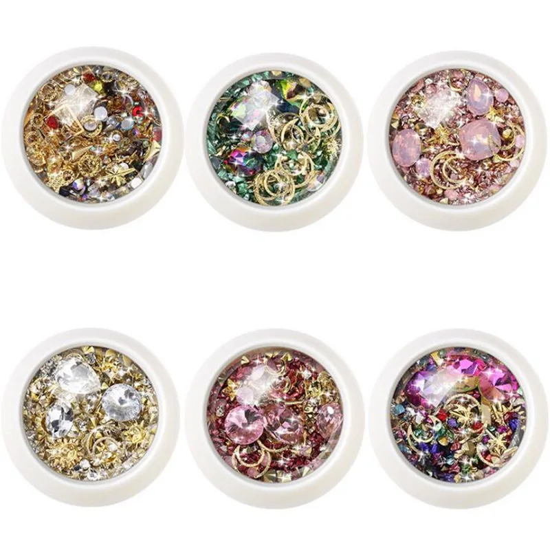 

1 Box Mixed Sizes Rivet Nail Jewelry New York Storm Colorful Shining Diamond Designs DIY Tips Nail Art Decorations Gems Manicure