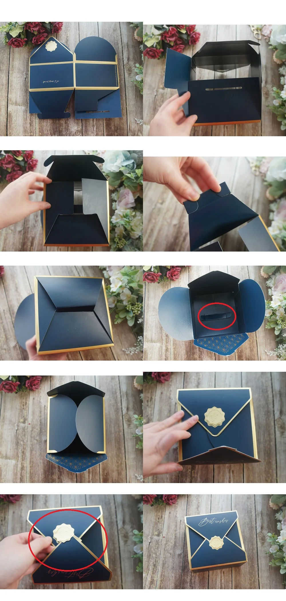 

21.5*14*8cm 10pcs Gold Red Blue Best Wish Envelop Paper Box with Handle Candy Cookie Chocolate Macaroon Wedding Gift Packaging
