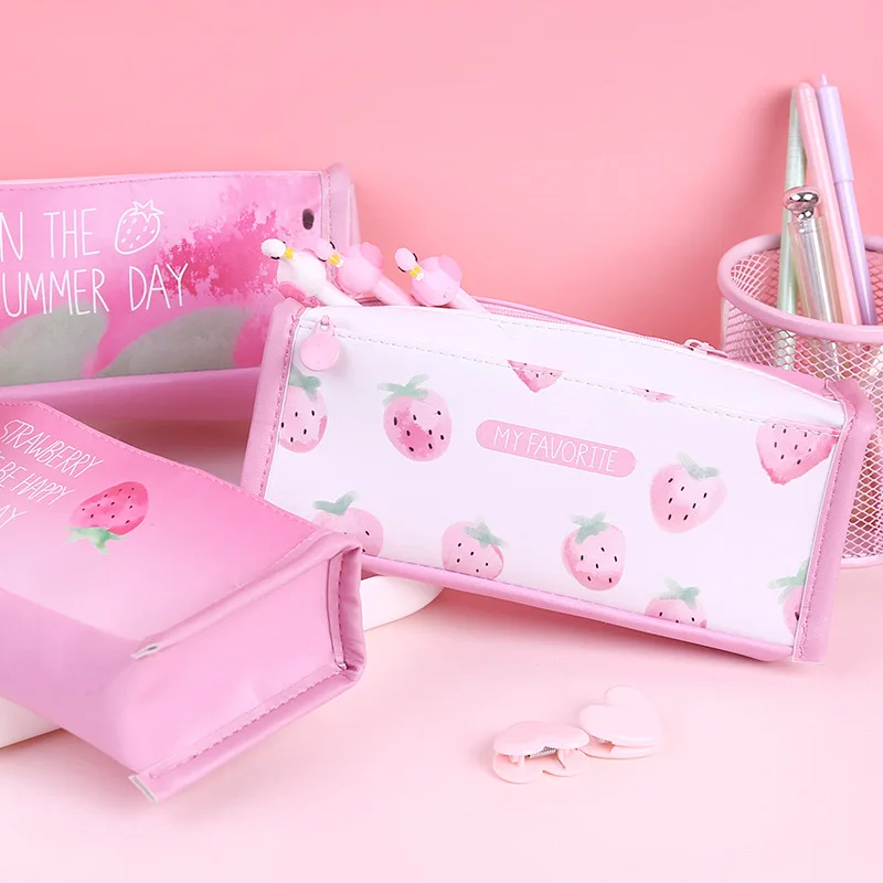Креативная маленькая свежая Сумка Карандаш для девочек розовая пудра клубника