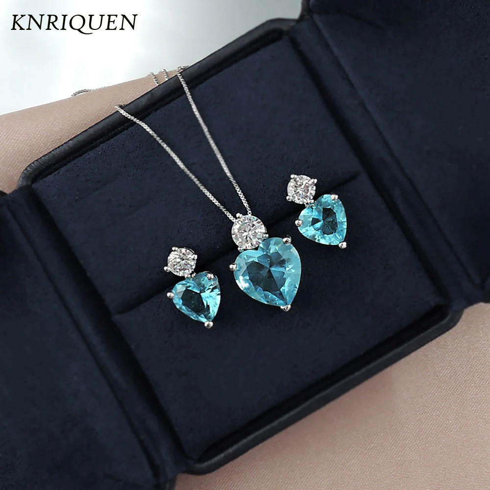 

Charms 925 Sterling Silver Jewelry Sets for Women Paraiba Tourmaline Crystal Stone Necklace Earrings Romantic Gifts Wholesale