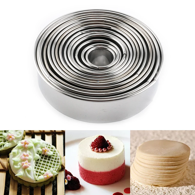 

14pcs/set Stainless Steel Round Cutter Cookie Moulds Biscuit Cutter Circle Diy Mousse Cake Dessert Patisserie Decorating Tool