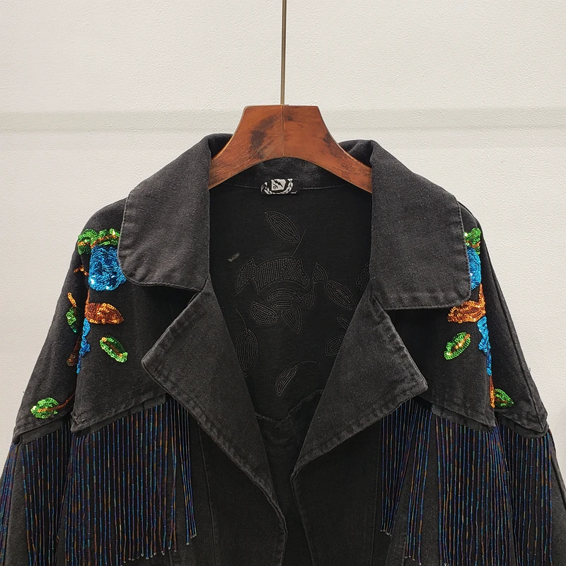 Женское свободное джинсовое пальто Veste femme printemps Черное Осеннее уличное
