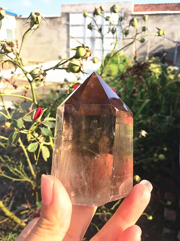 

312g Natural quartz crystal tea yellow magic wand point healing o1