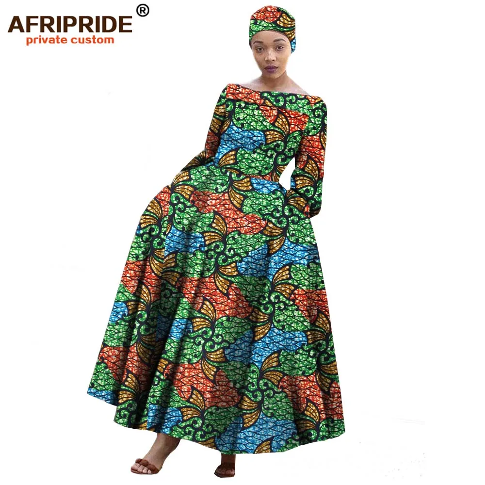 AFRIPRIDE Африканское Макси платье для женщин с длинным рукавом длиной до лодыжки вечерние длинное платье размера плюс с небольшим платком A722559 - Цвет: 324J