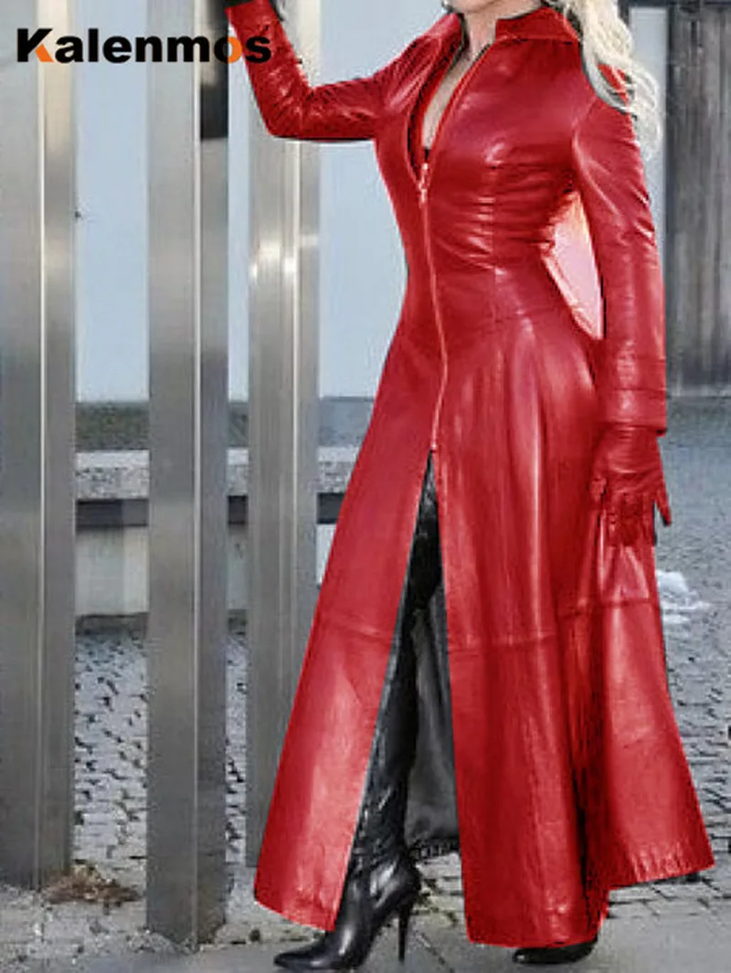 

Faux Leather Long Coats Women Spring Fall Women Clothing Maxi Plus Size 5xl Maxi Leather Jacket Women Elegant Streetwear