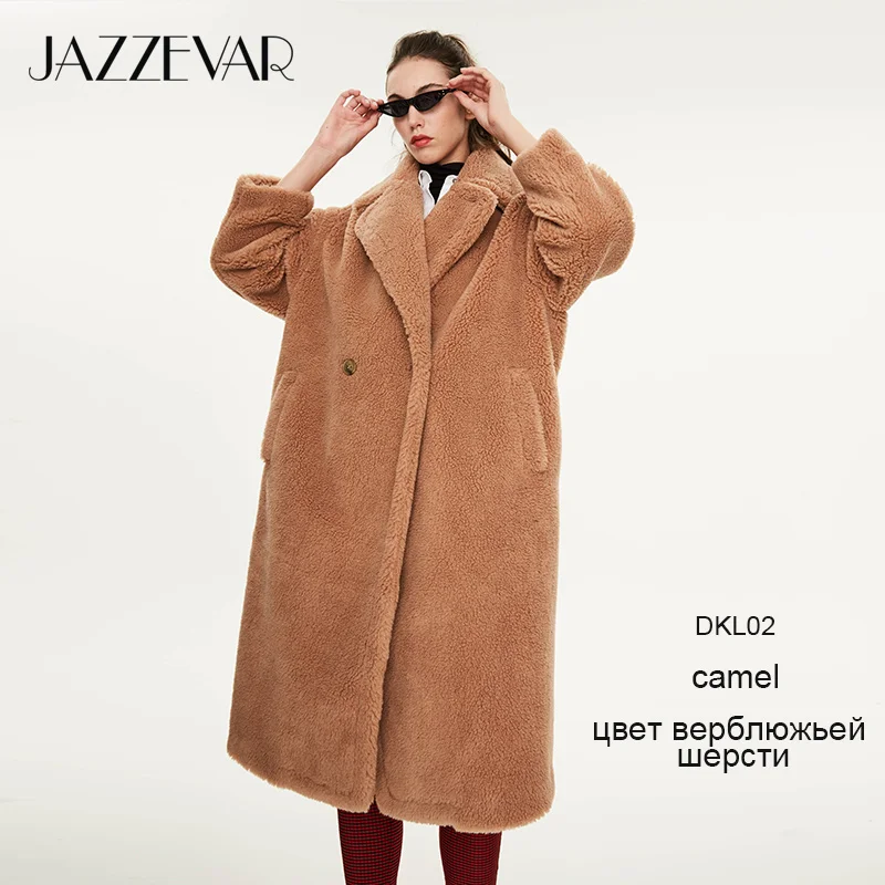JAZZEVAR Зима пальто с мехом новая высокая мода женская плюшевый мишка икона парка X-Long негабаритное пальто толстая теплая верхняя одежда свободная одежда - Цвет: CAMEL DKL02