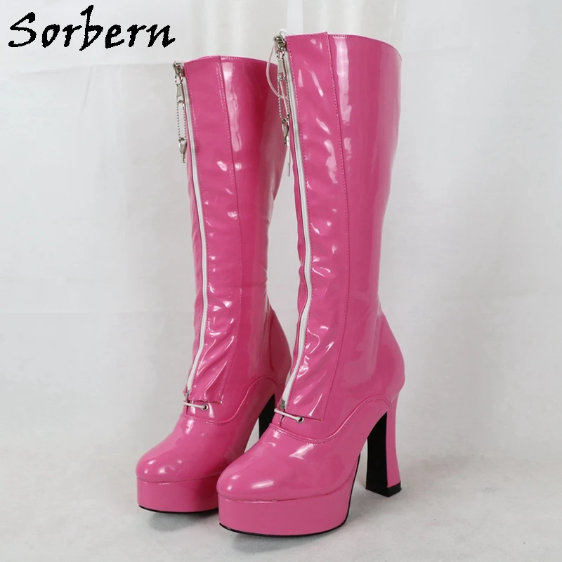

Sorbern Black Block Heel Boots For Women Chunky Heels Platform Lockable Zipper Custom Colors Grils Shoes Tall Boots Fetish Heels