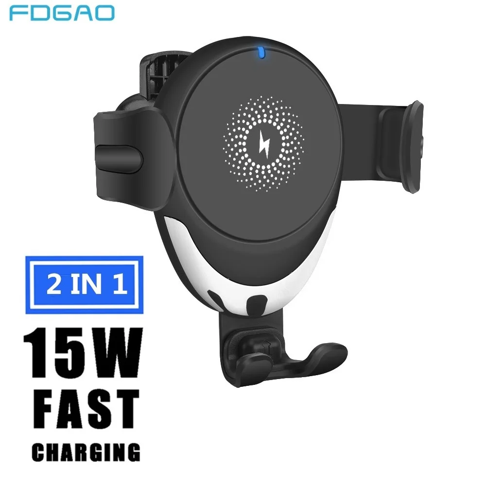 

15W Qi Wireless Car Charger for iPhone 12 11 Pro Max XS XR X 8 Samsung S21 S20 S10 Fast Charging Gravity Clamping Phone Holder