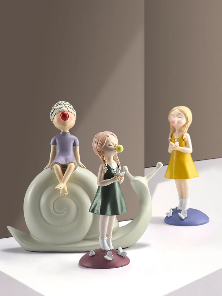 

Modern Lovely Bubble Girl Snail Resin Miniature Figurines Abstract Character Art Crafts Fairy Garden Ornaments Home Decoration