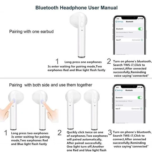 I7 Bluetooth беспроводные наушники-вкладыши для i7s tws наушники спортивные с микрофоном для iPhone samsung huawei LG PK i9 i11 i12 i14 i200