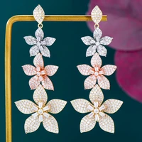 soramoore high quality luxury bloom flowers long dangle earrings for women lady girl party show daily fashion wedding jewelry