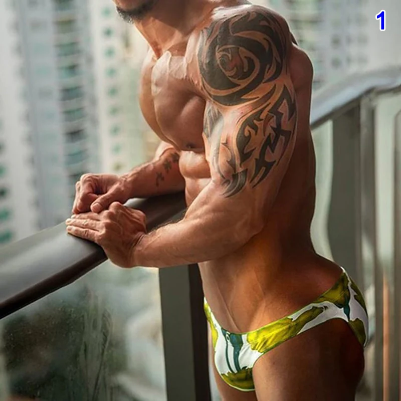 

2pcs Men Swimming Briefs Trunks Bathing Waterproof Swimwear Male Print Shorts WHShopping