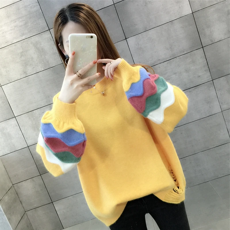 

Blue Pullovers Sweater Women 2020 New Fall Soft Cotton Loose Knitted Hot Tide O-Neck Thick Winter Korean Casual Simple Chic Tops